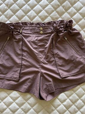 Calla Mauve Parachute Cargo Shorts - Ruched Elastic Waist - Size Large